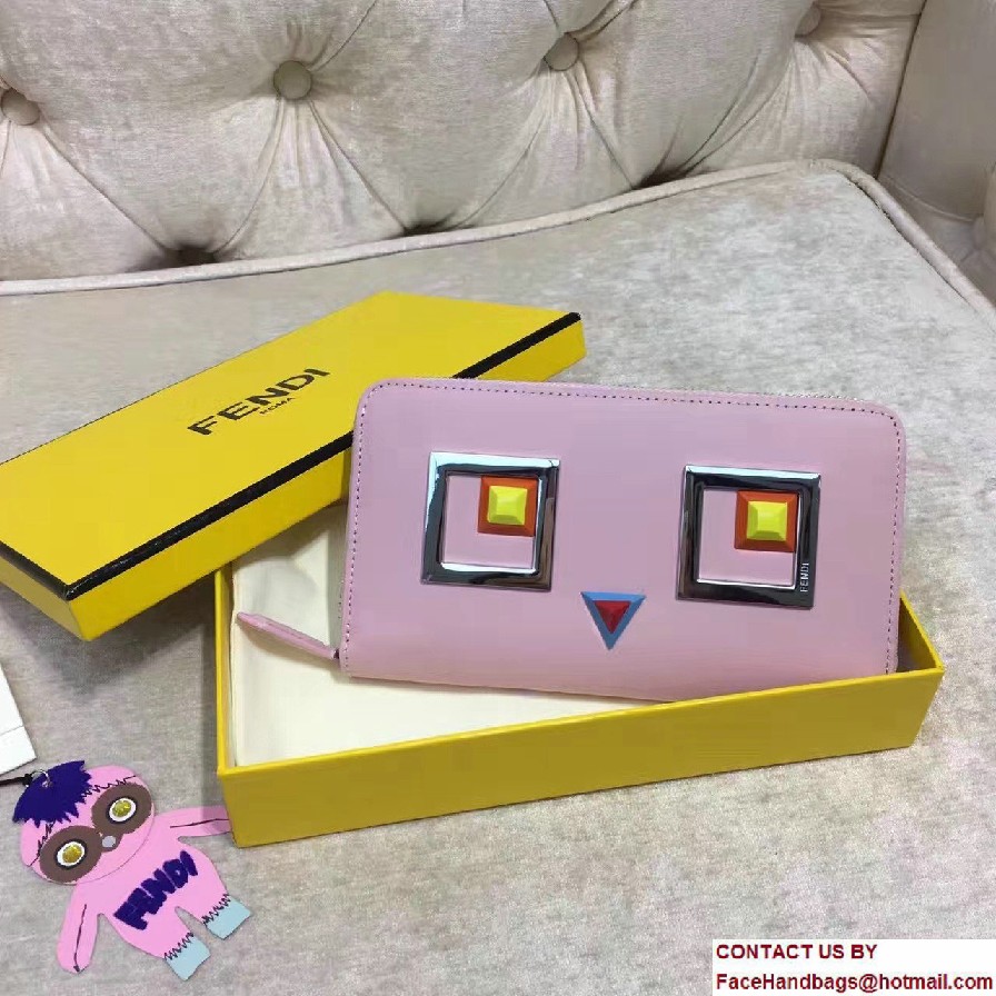 Fendi Multicolored Metal and Square Eyes Zip-Around Wallet Pink 2017