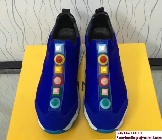 Fendi Multicolored Studs Fabric Sneakers Blue 2017 - Click Image to Close