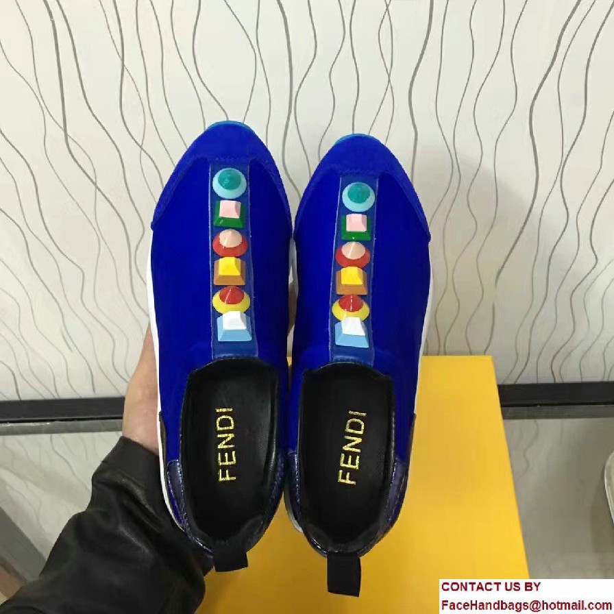 Fendi Multicolored Studs Fabric Sneakers Blue 2017