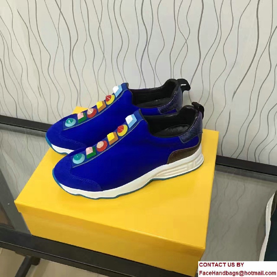 Fendi Multicolored Studs Fabric Sneakers Blue 2017