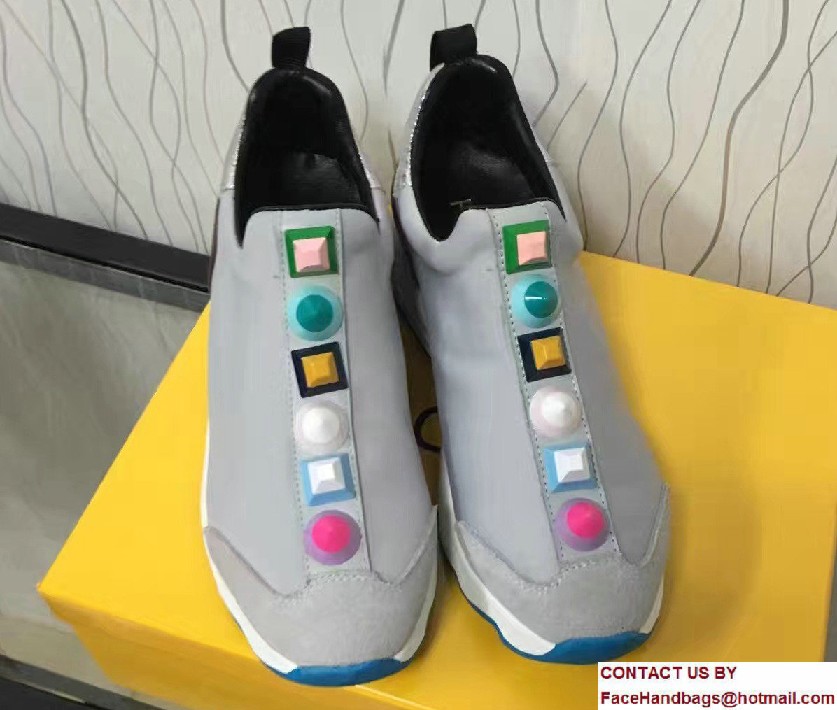 Fendi Multicolored Studs Fabric Sneakers Gray 2017