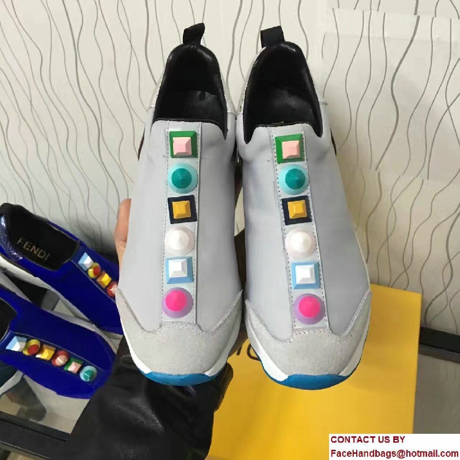 Fendi Multicolored Studs Fabric Sneakers Gray 2017