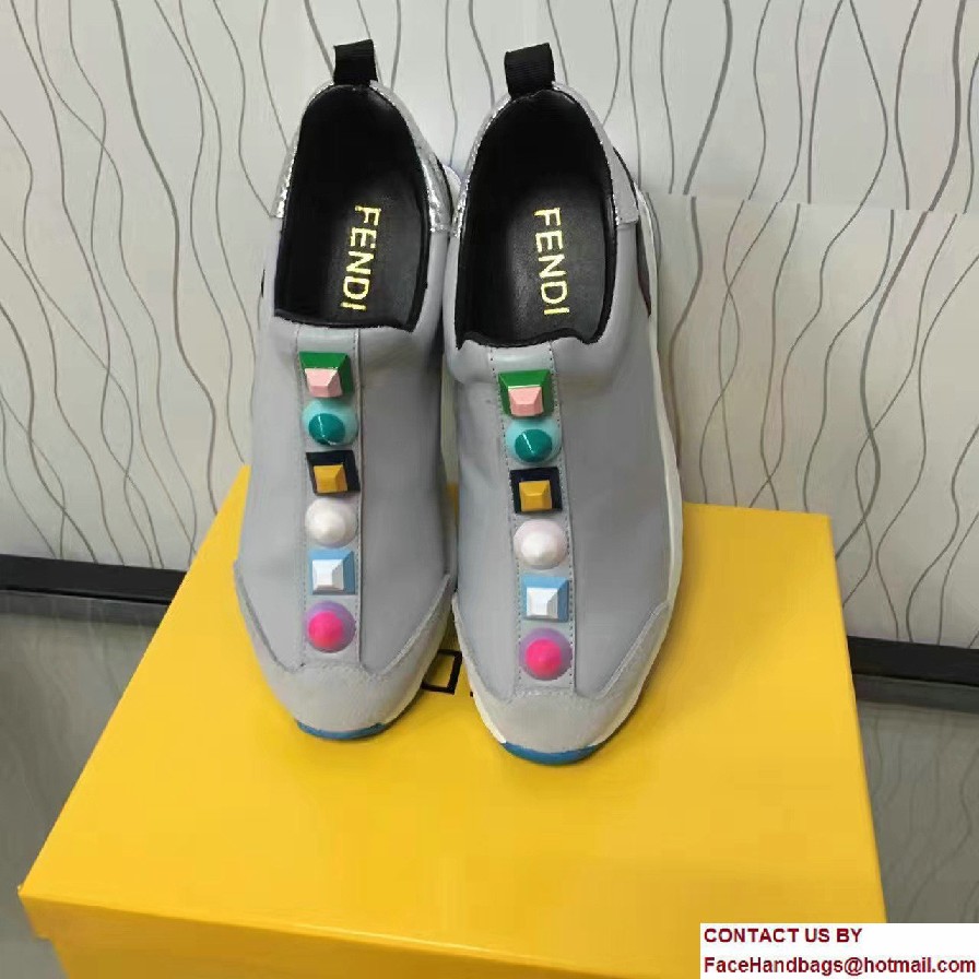 Fendi Multicolored Studs Fabric Sneakers Gray 2017