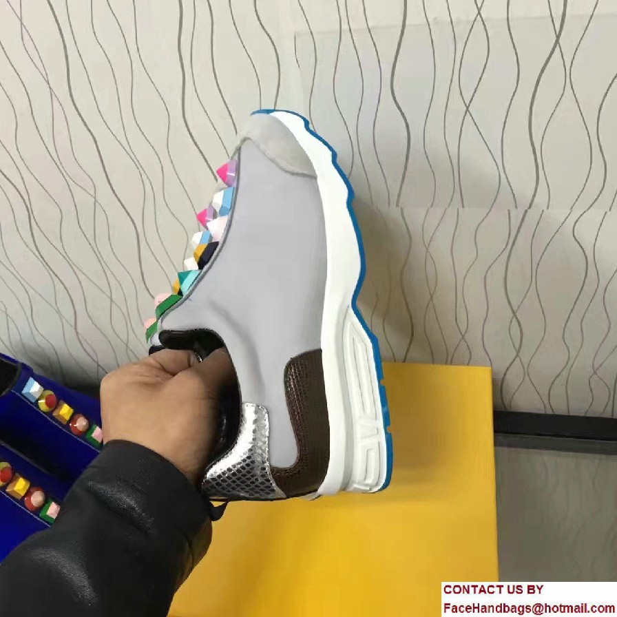 Fendi Multicolored Studs Fabric Sneakers Gray 2017