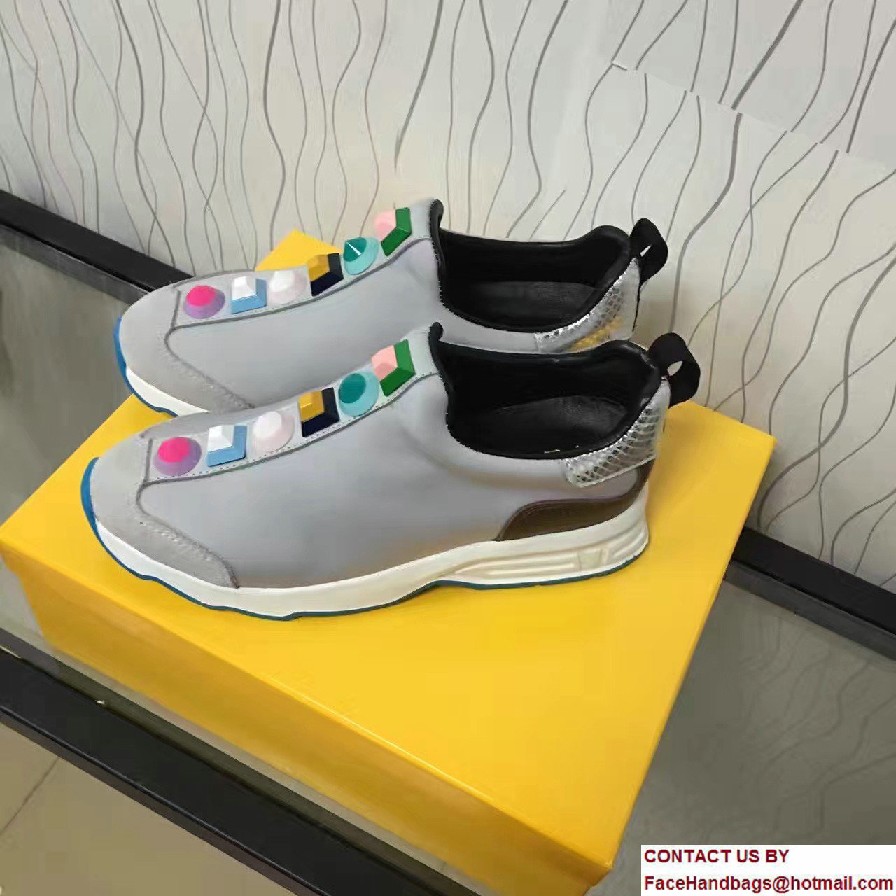 Fendi Multicolored Studs Fabric Sneakers Gray 2017