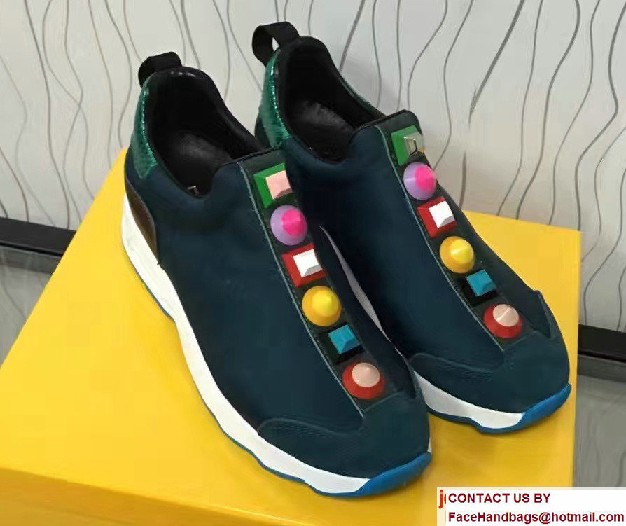 Fendi Multicolored Studs Fabric Sneakers Green 2017