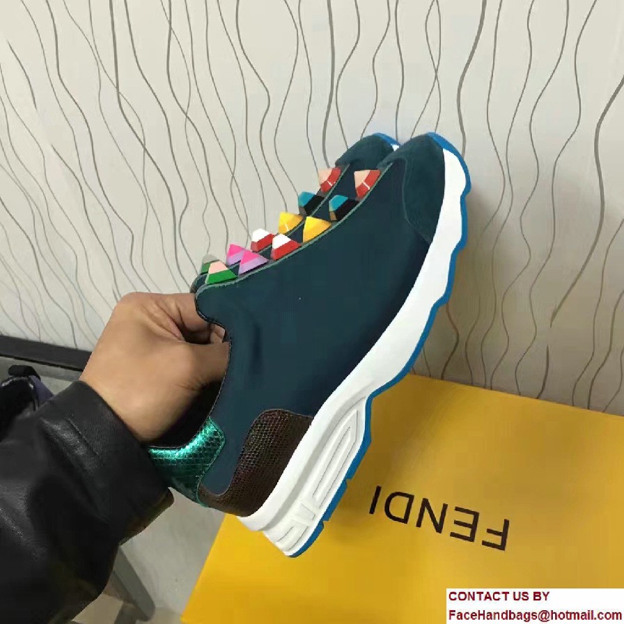 Fendi Multicolored Studs Fabric Sneakers Green 2017