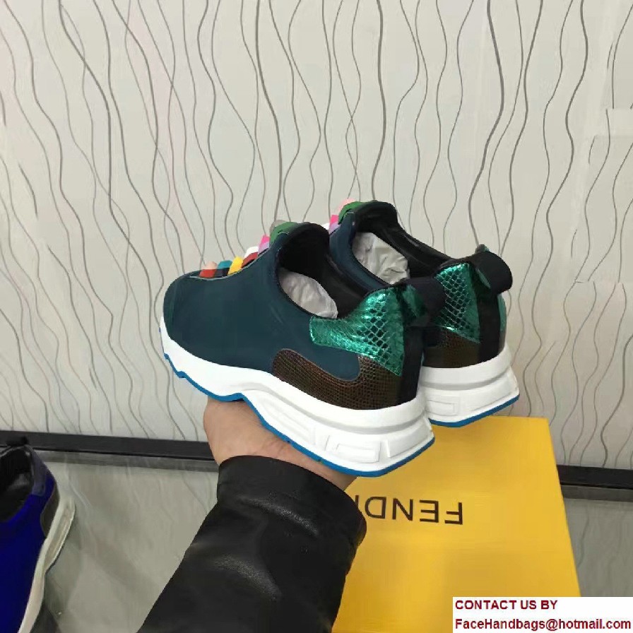 Fendi Multicolored Studs Fabric Sneakers Green 2017