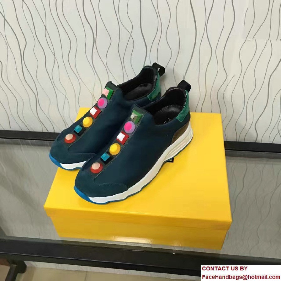 Fendi Multicolored Studs Fabric Sneakers Green 2017