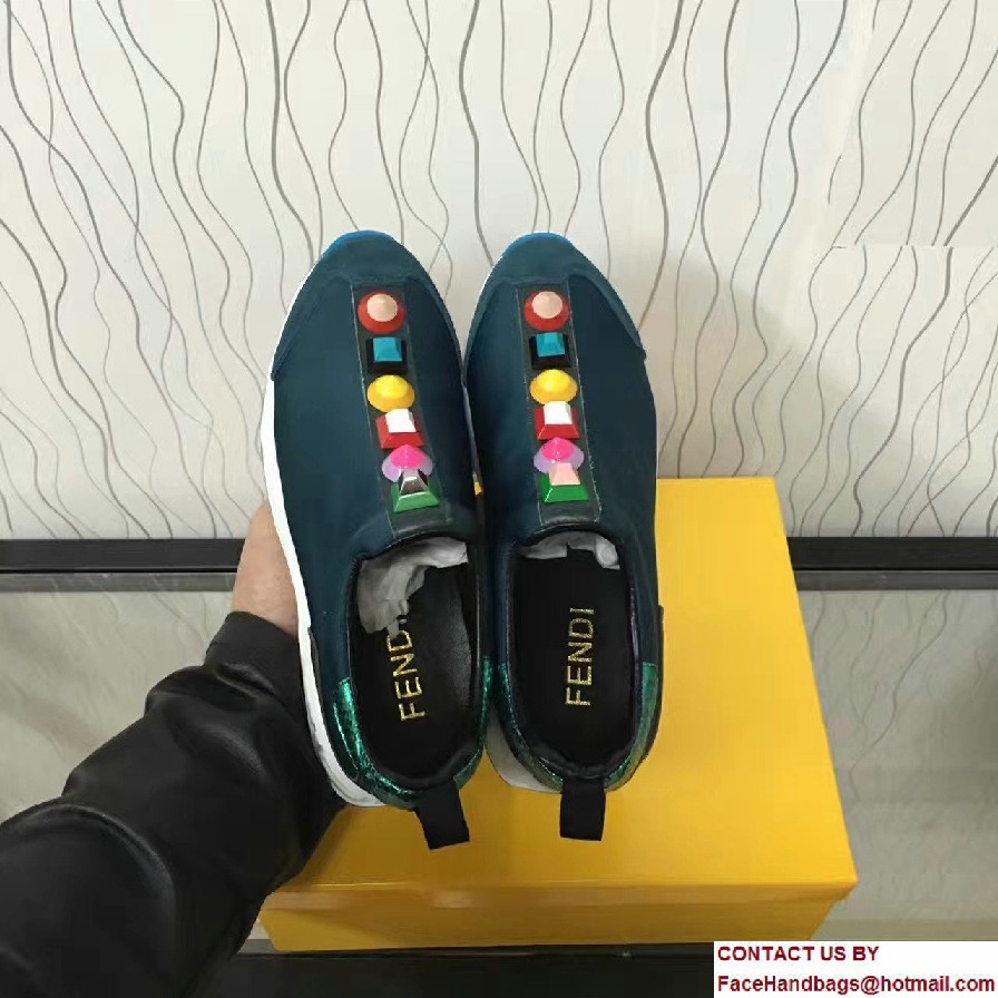 Fendi Multicolored Studs Fabric Sneakers Green 2017