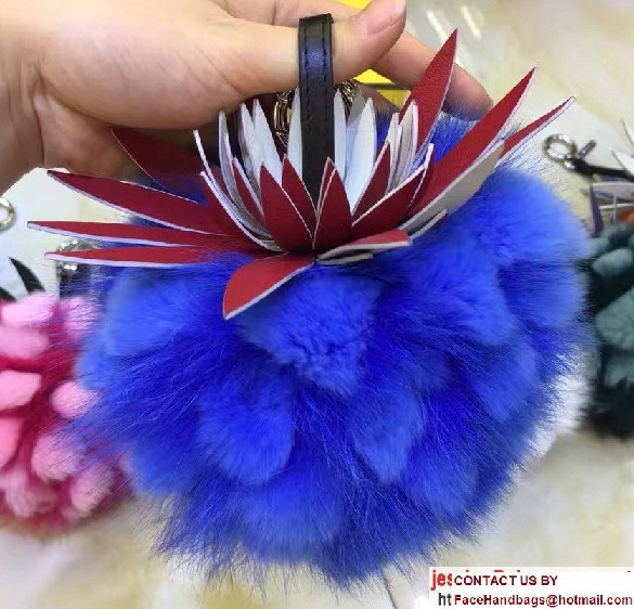 Fendi Pineapple Fox Fur Bag Charm Blue Runway 2017