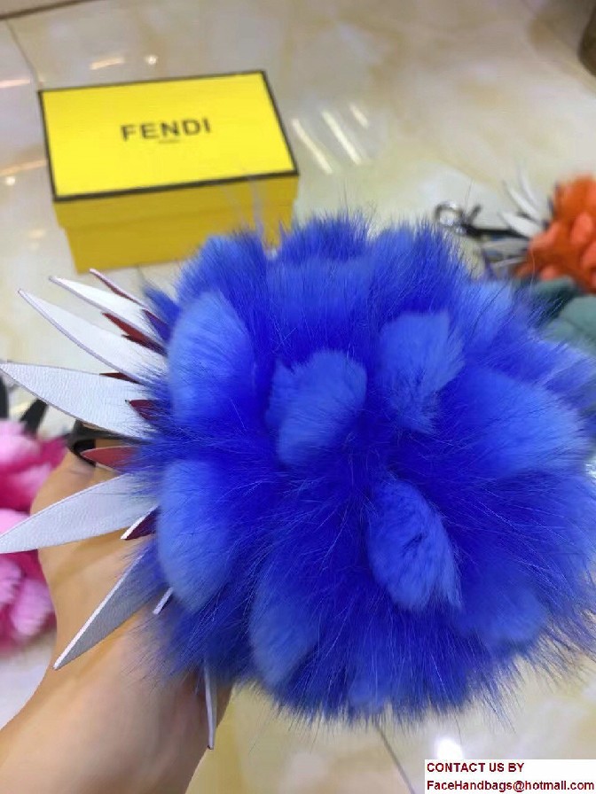 Fendi Pineapple Fox Fur Bag Charm Blue Runway 2017