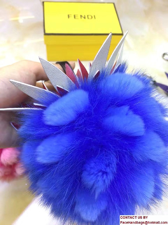 Fendi Pineapple Fox Fur Bag Charm Blue Runway 2017