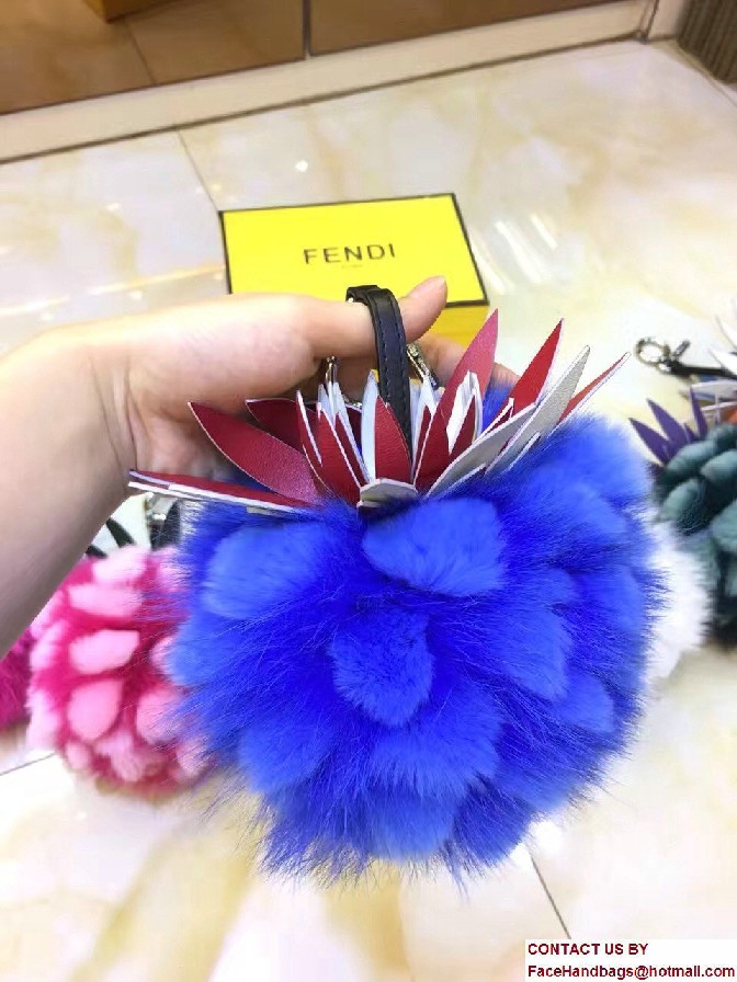 Fendi Pineapple Fox Fur Bag Charm Blue Runway 2017