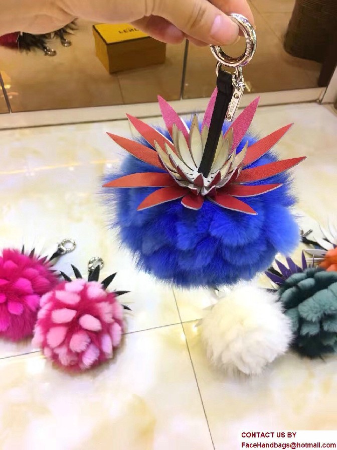 Fendi Pineapple Fox Fur Bag Charm Blue Runway 2017