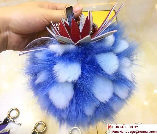 Fendi Pineapple Fox Fur Bag Charm Blue/White Runway 2017