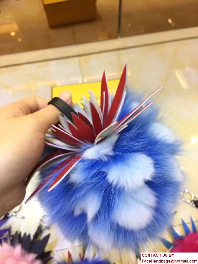 Fendi Pineapple Fox Fur Bag Charm Blue/White Runway 2017