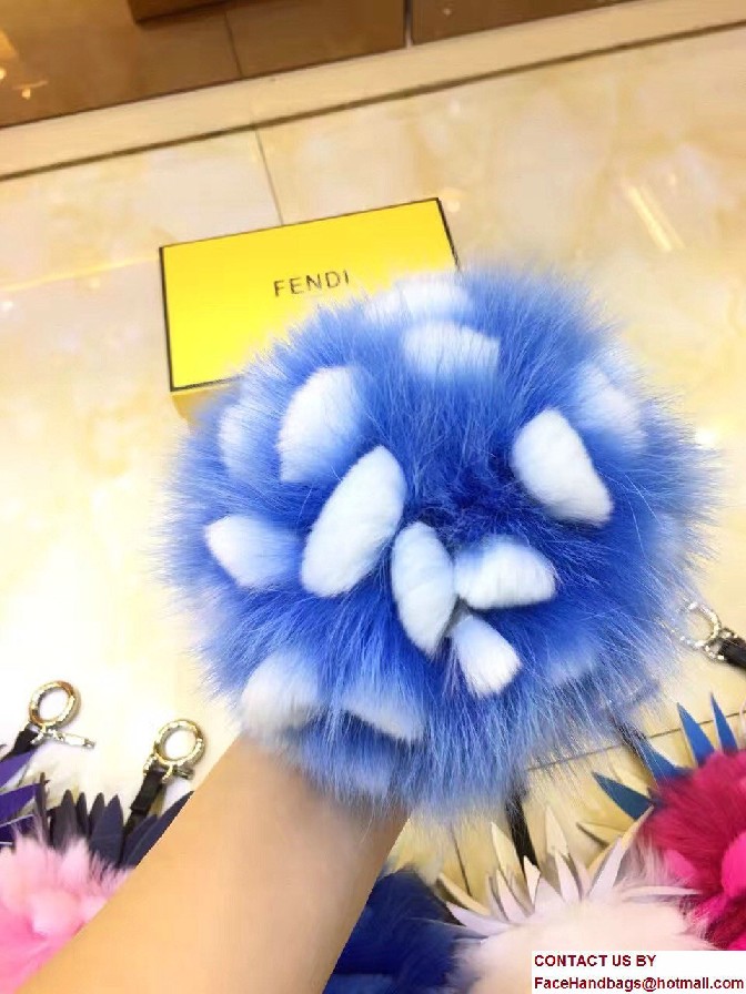 Fendi Pineapple Fox Fur Bag Charm Blue/White Runway 2017