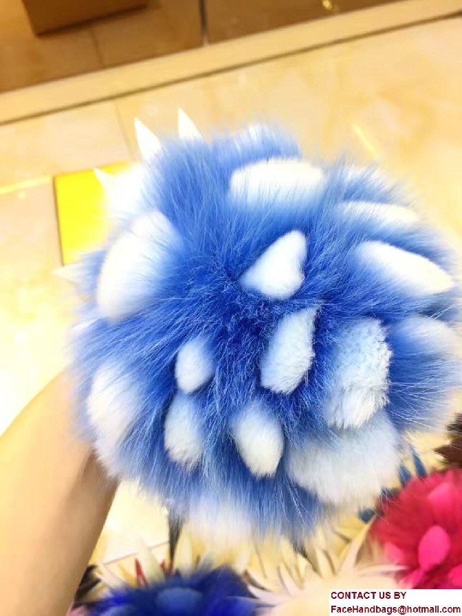 Fendi Pineapple Fox Fur Bag Charm Blue/White Runway 2017