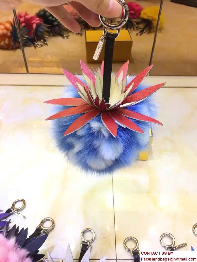 Fendi Pineapple Fox Fur Bag Charm Blue/White Runway 2017