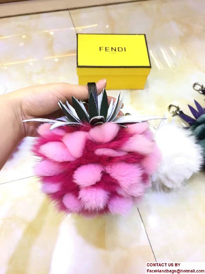 Fendi Pineapple Fox Fur Bag Charm Fuchsia/Pink Runway 2017