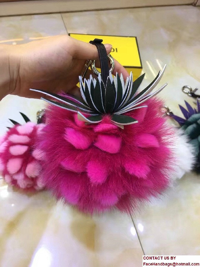 Fendi Pineapple Fox Fur Bag Charm Fuchsia Runway 2017