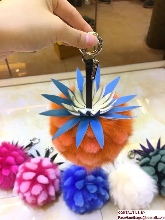 Fendi Pineapple Fox Fur Bag Charm Orange Runway 2017