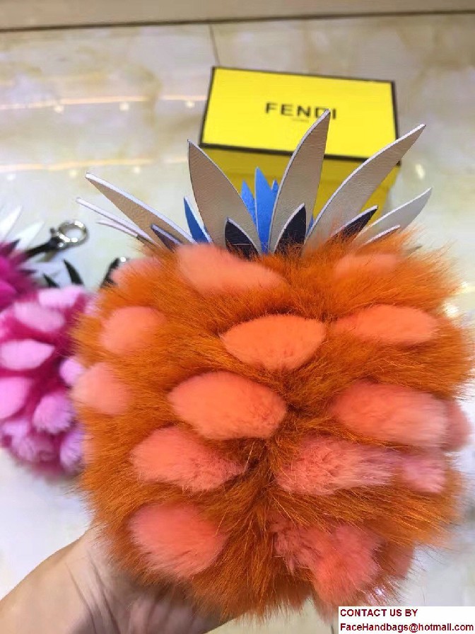 Fendi Pineapple Fox Fur Bag Charm Orange Runway 2017