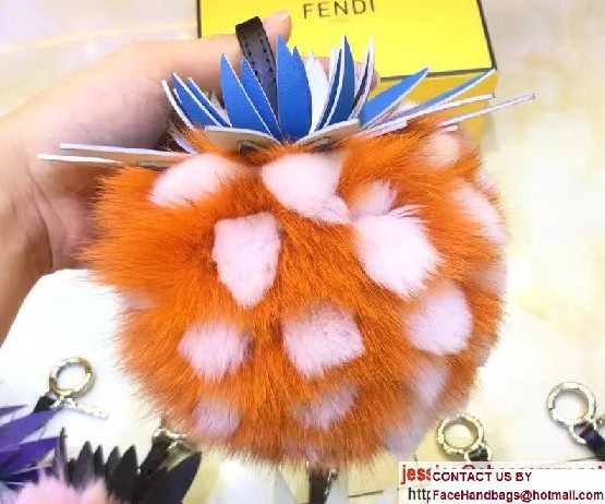 Fendi Pineapple Fox Fur Bag Charm Orange/White Runway 2017