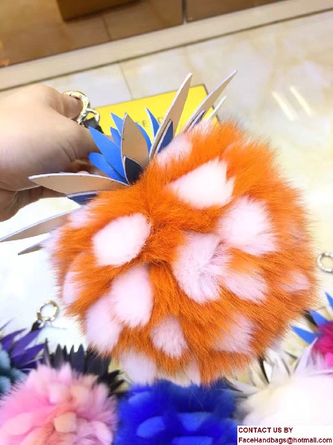 Fendi Pineapple Fox Fur Bag Charm Orange/White Runway 2017