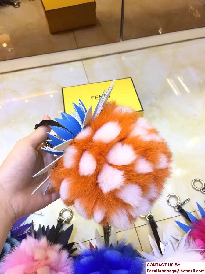 Fendi Pineapple Fox Fur Bag Charm Orange/White Runway 2017