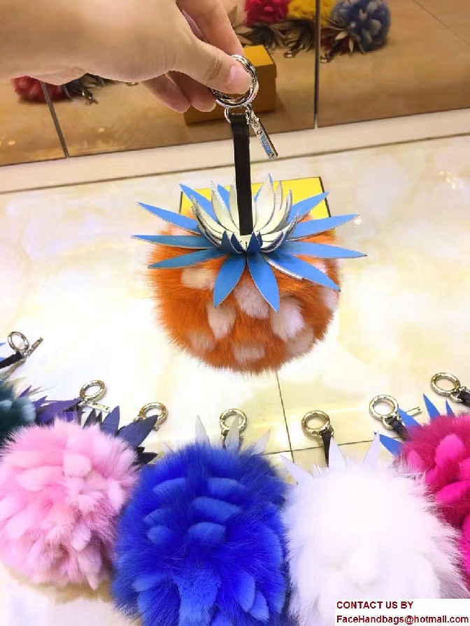 Fendi Pineapple Fox Fur Bag Charm Orange/White Runway 2017