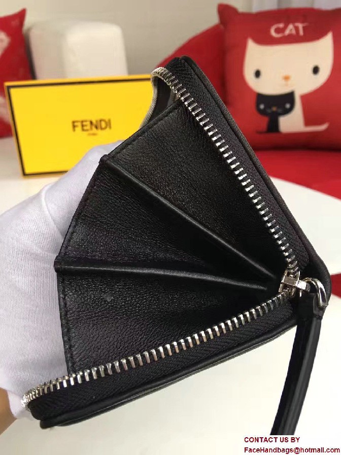 Fendi Quilted Conical Stud And Metal Ring Zip-Around Wallet Black 2016