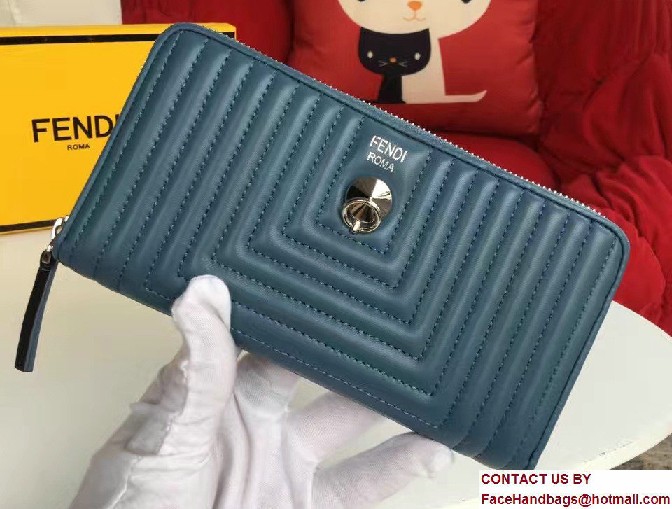 Fendi Quilted Conical Stud And Metal Ring Zip-Around Wallet Blue 2016 - Click Image to Close