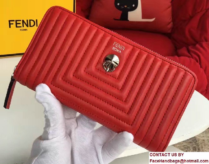 Fendi Quilted Conical Stud And Metal Ring Zip-Around Wallet Red 2016