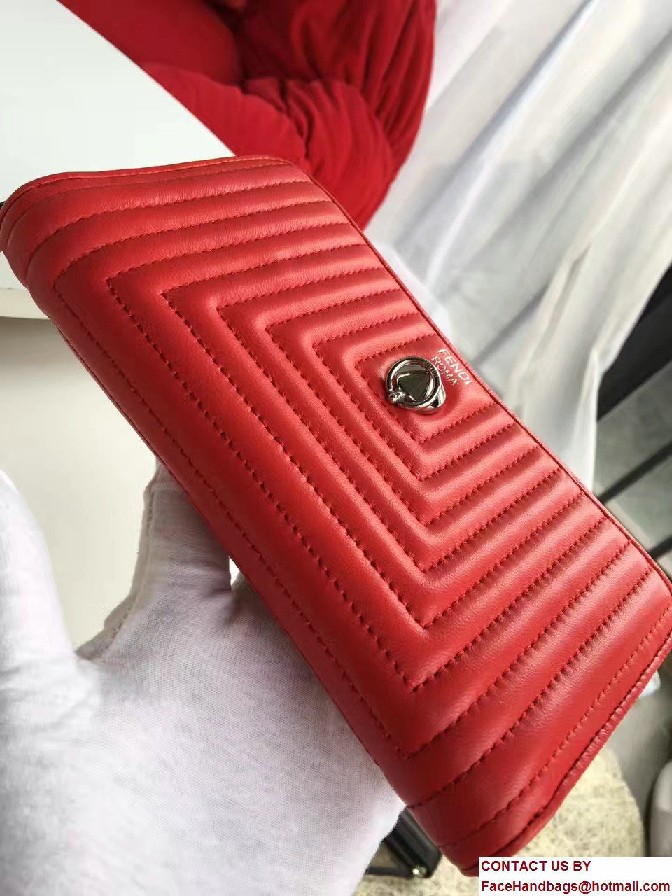 Fendi Quilted Conical Stud And Metal Ring Zip-Around Wallet Red 2016