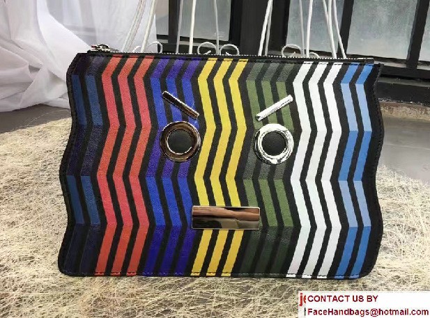 Fendi Zigzag Multicolored Stripe Print Faces Pouch Clutch Bag 2017