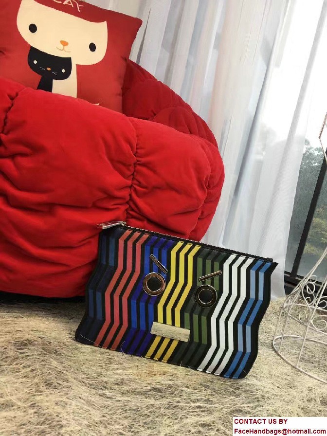 Fendi Zigzag Multicolored Stripe Print Faces Pouch Clutch Bag 2017