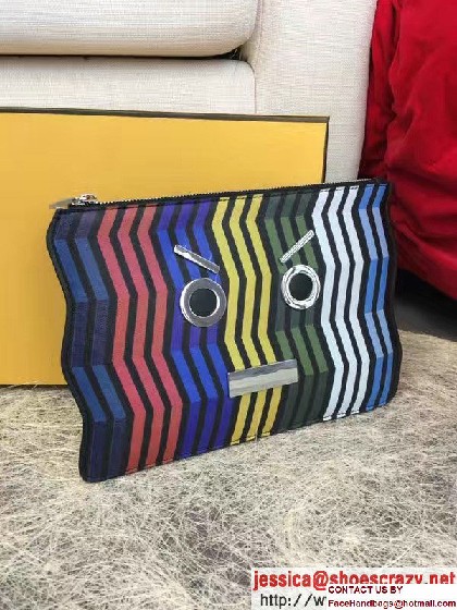 Fendi Zigzag Multicolored Stripe Print Faces Pouch Clutch Bag 2017