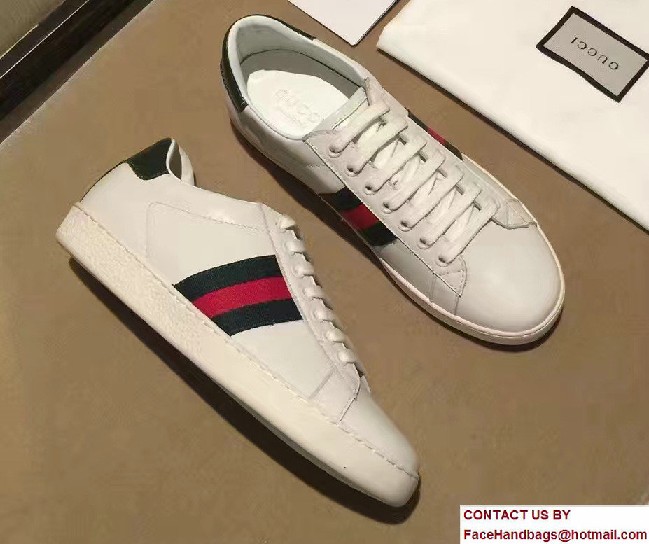 Gucci Ace Leather Low-Top Lovers Sneakers Web 387993/386750 2016 - Click Image to Close