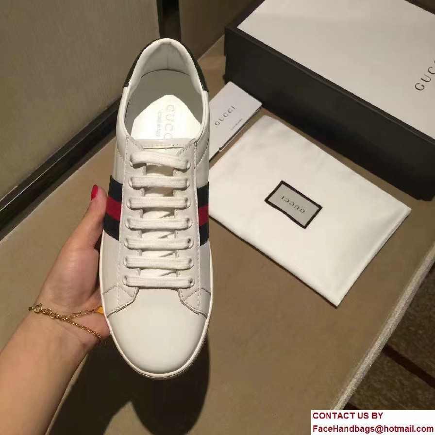 Gucci Ace Leather Low-Top Lovers Sneakers Web 387993/386750 2016