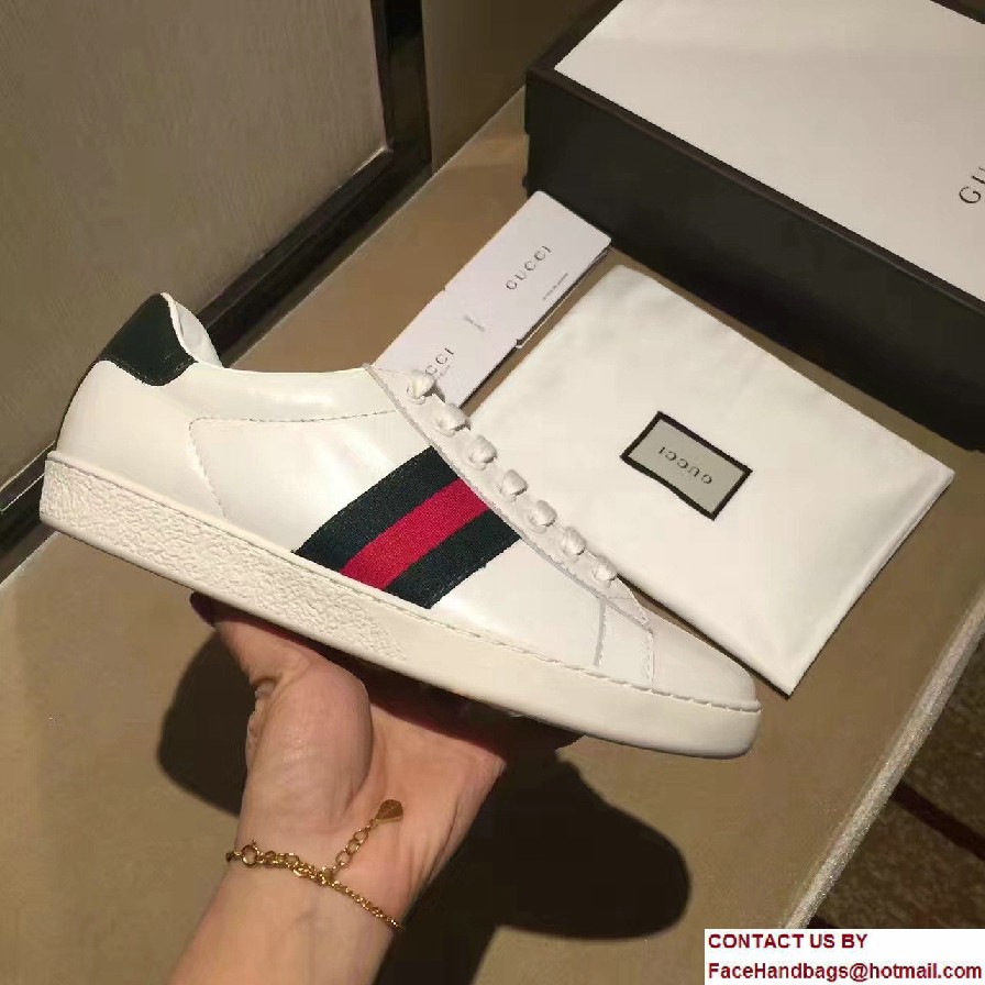 Gucci Ace Leather Low-Top Lovers Sneakers Web 387993/386750 2016