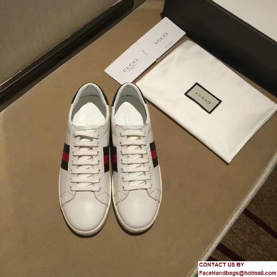 Gucci Ace Leather Low-Top Lovers Sneakers Web 387993/386750 2016