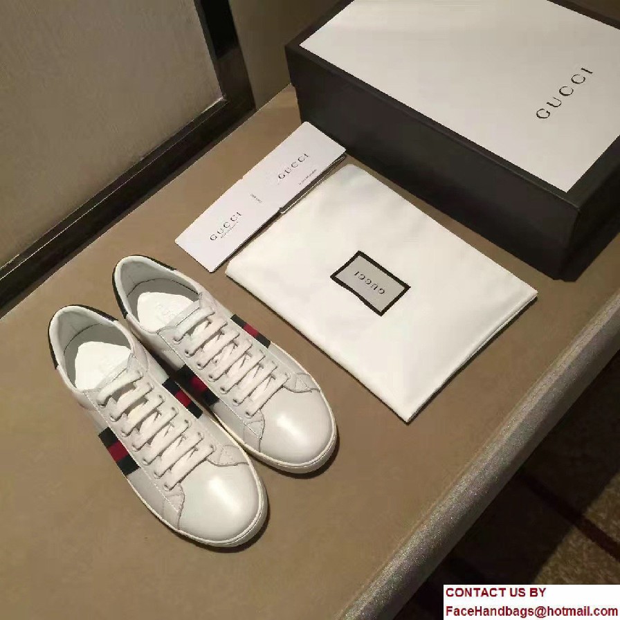 Gucci Ace Leather Low-Top Lovers Sneakers Web 387993/386750 2016