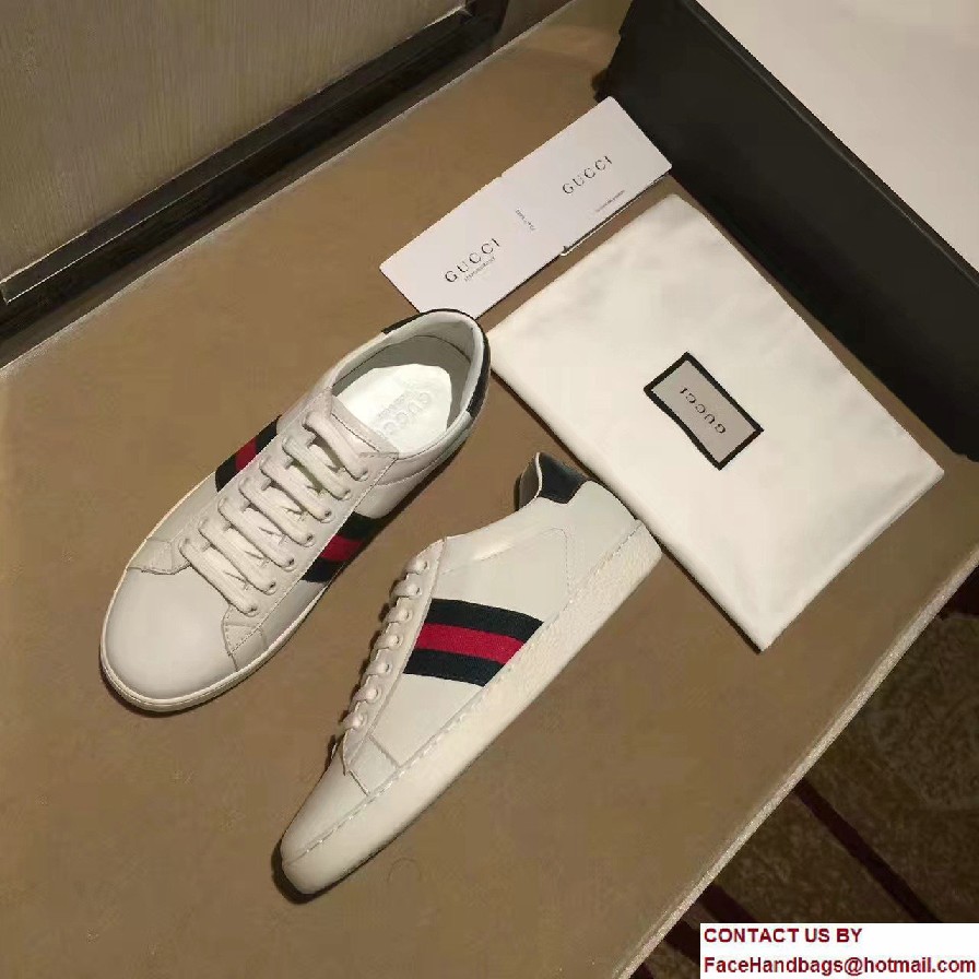 Gucci Ace Leather Low-Top Lovers Sneakers Web 387993/386750 2016