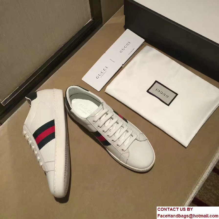 Gucci Ace Leather Low-Top Lovers Sneakers Web 387993/386750 2016