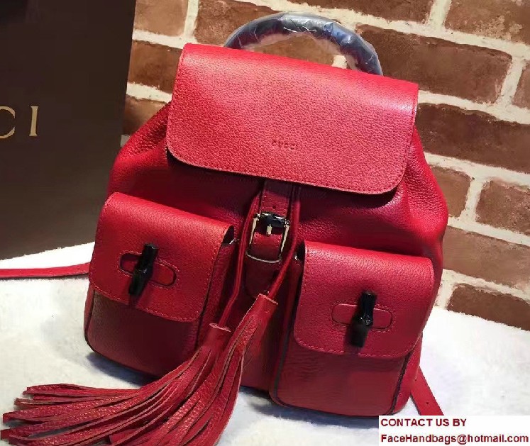 Gucci Bamboo Leather Backpack 370833 Red - Click Image to Close