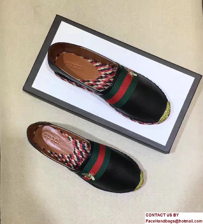 Gucci Bee Leather Web Espadrilles Black 2017