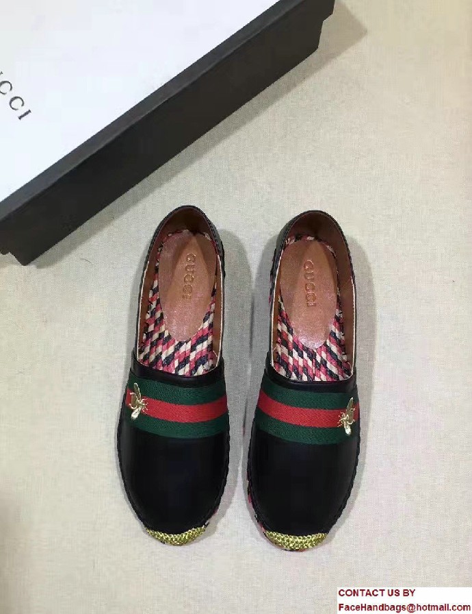 Gucci Bee Leather Web Espadrilles Black 2017