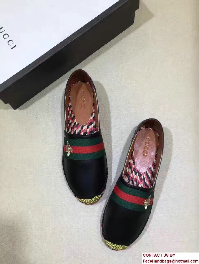 Gucci Bee Leather Web Espadrilles Black 2017